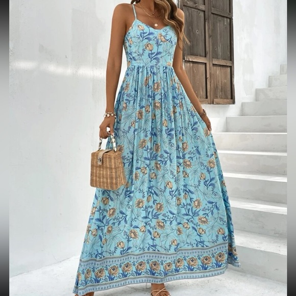 Boho floral print ruffle hem cami maxi dress - Picture 4 of 6